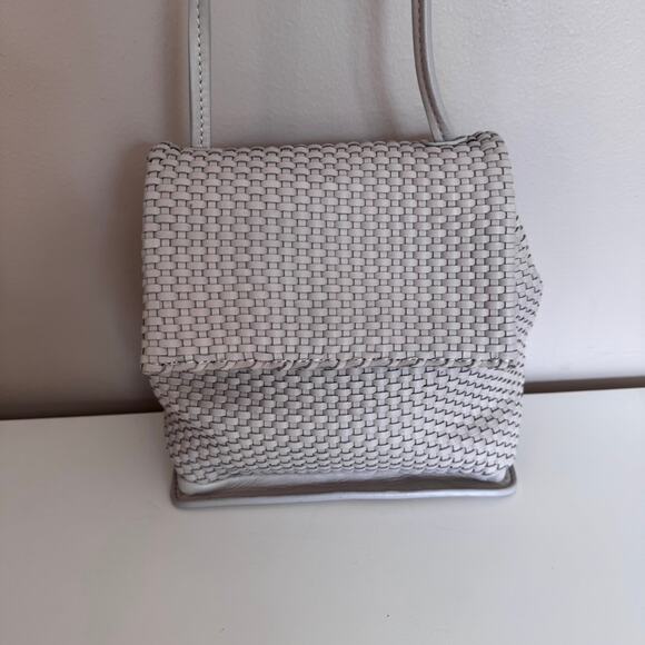 Christopher Kon Woven Leather Flap Adjustable Strap Crossbody Bag Light Gray - Picture 2 of 11